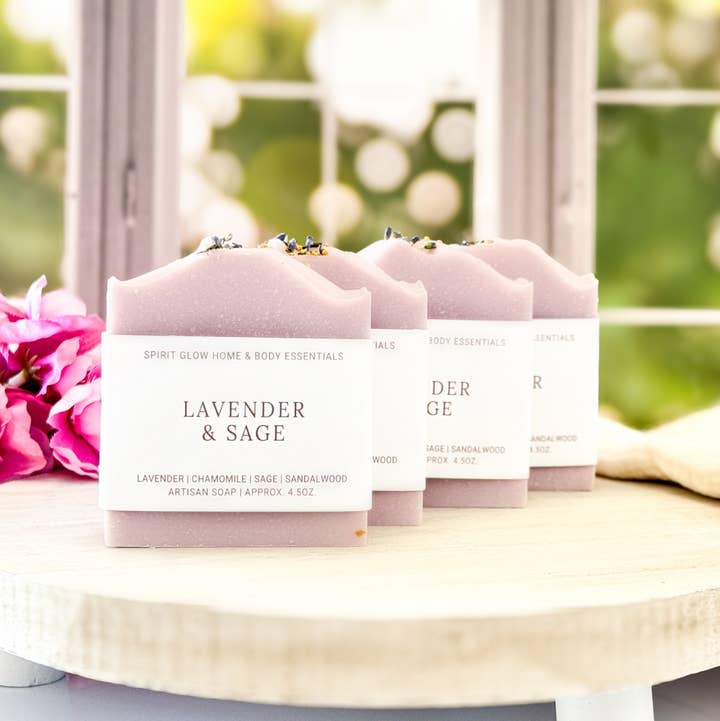 Spirit Glow Home & Body Essentials - Wholesale Bar Soap - Lavender and Sage - Handcrafted Artisan Soap Bar4