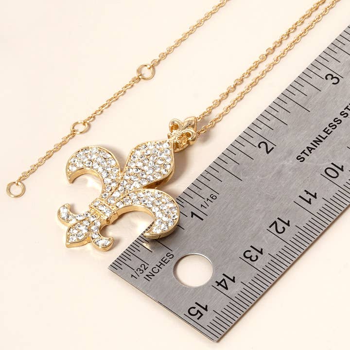 Sensibling Corp. - Wholesale Pendant/Charm Necklace - Stone Paved Fleur De Lis Pendant Necklace6