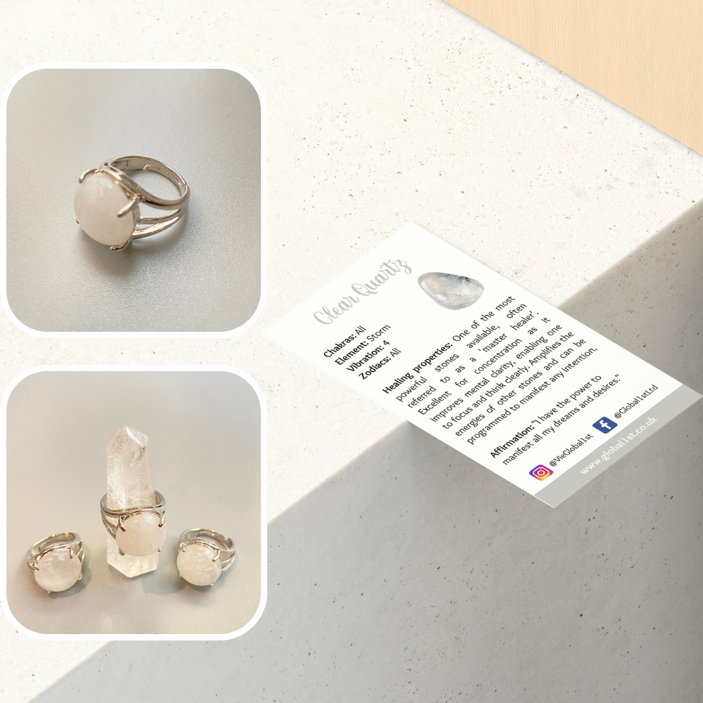 VIE - Vendita all'ingrosso Anelli cocktail/statement - Anello regolabile placcato argento con grande pietra circolare63