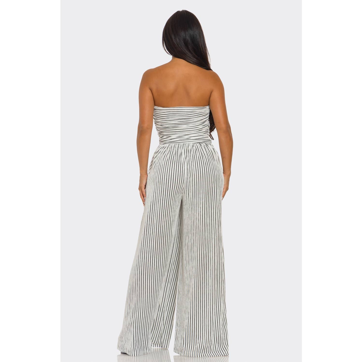 ITSSY - Wholesale Jumpsuit - Women's - Striped Strapless Pleated Wide Leg Jumpsuit12