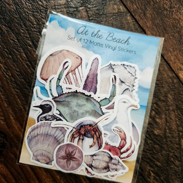 Stephanie Hathaway Designs - Vendita all'ingrosso Adesivo - Pacchetto di Adesivi da Spiaggia, Set di 12 Adesivi in Vinile Opaco3