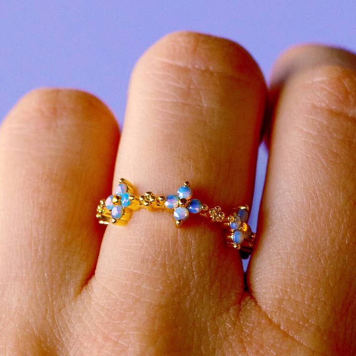 Lucent Studios Ltd - Wholesale Multi-Stone Ring - Forget Me Not Flower Gold Plated Ring1