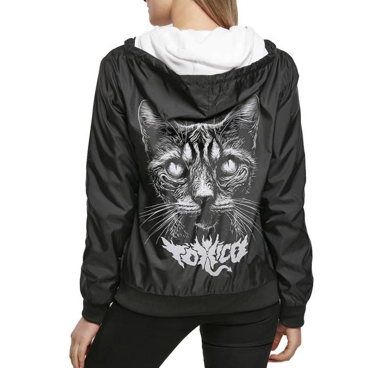 Meowtilated Hooded Windbreaker for wholesale by Toxico