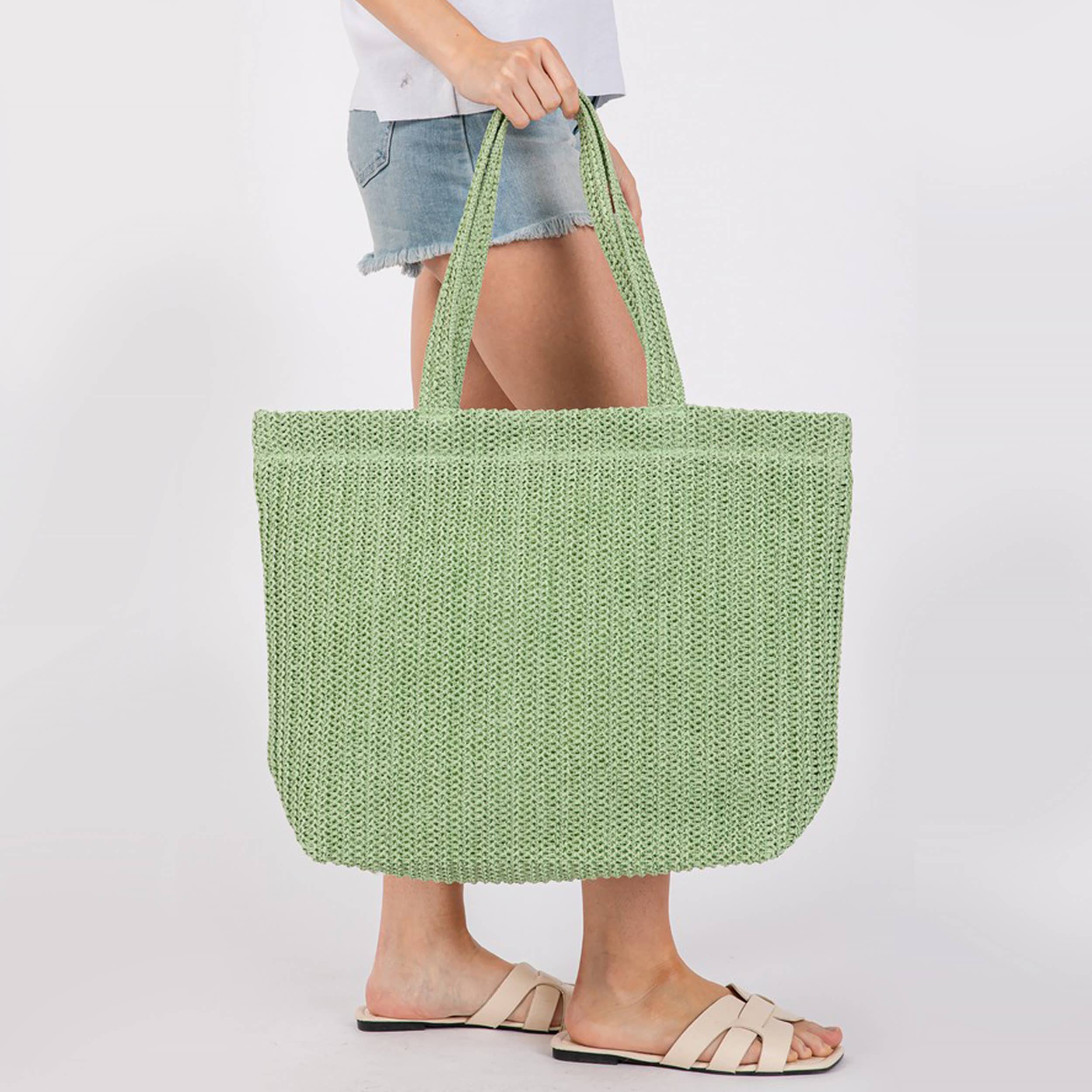 Hana - Wholesale Tote Bag - Women's - Solid Color Crochet Summer Straw Tote Bag16