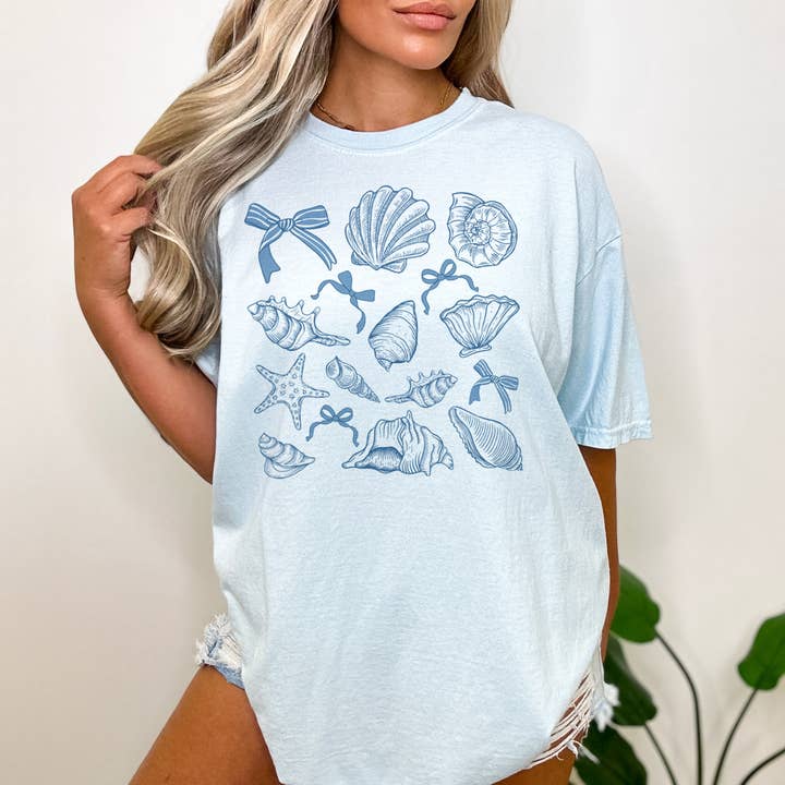 Coastal Seashells Comfort Colors Tee for wholesale by DaisyChainDesignCo
