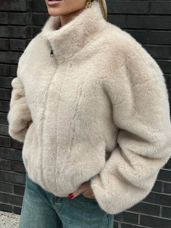 Beige Stand Fur Jacket Mid Heavy Off White N5Z849 for wholesale on Faire1