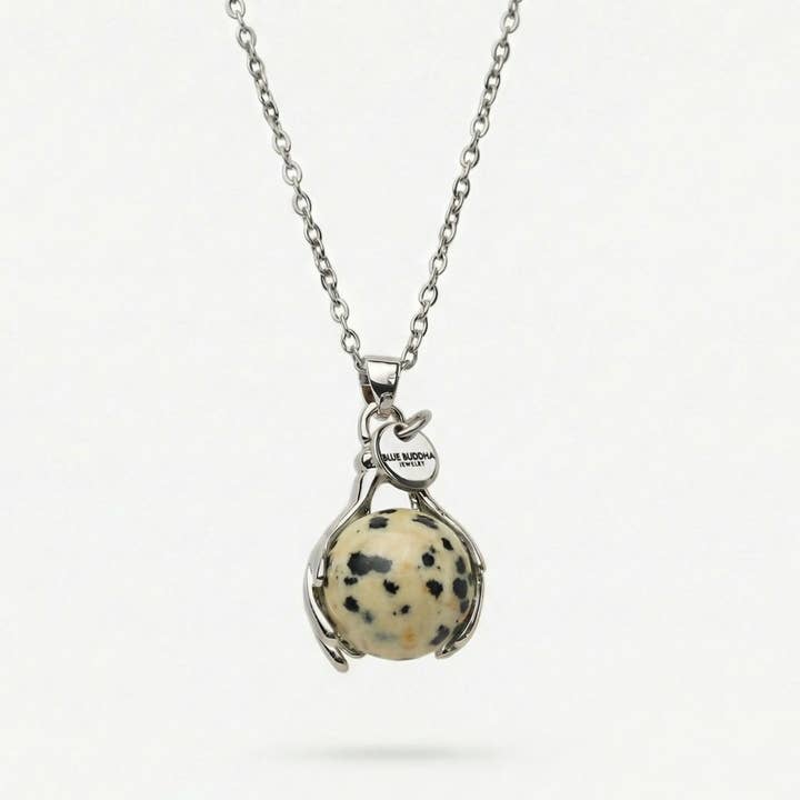 Collana Embrace in diaspro dalmata, argento per la vendita all'ingrosso da parte di Blue Buddha Jewelry