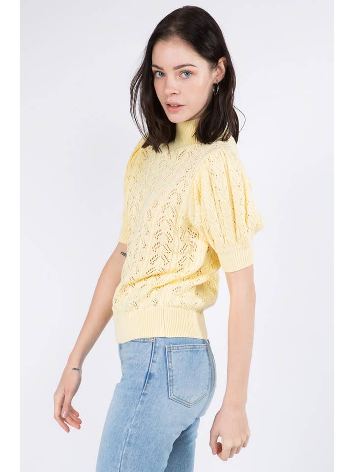 Whiteroom+Cactus – Großhandel Strickpullover – Damen – Spring Strukturierter Pullover mit Puffärmeln - Baby Gelb