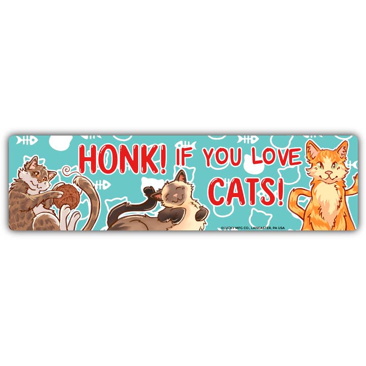 Adhesivo para parachoques Honk If You Love Cats para venta al por mayor de Lucky Mfg. Co.
