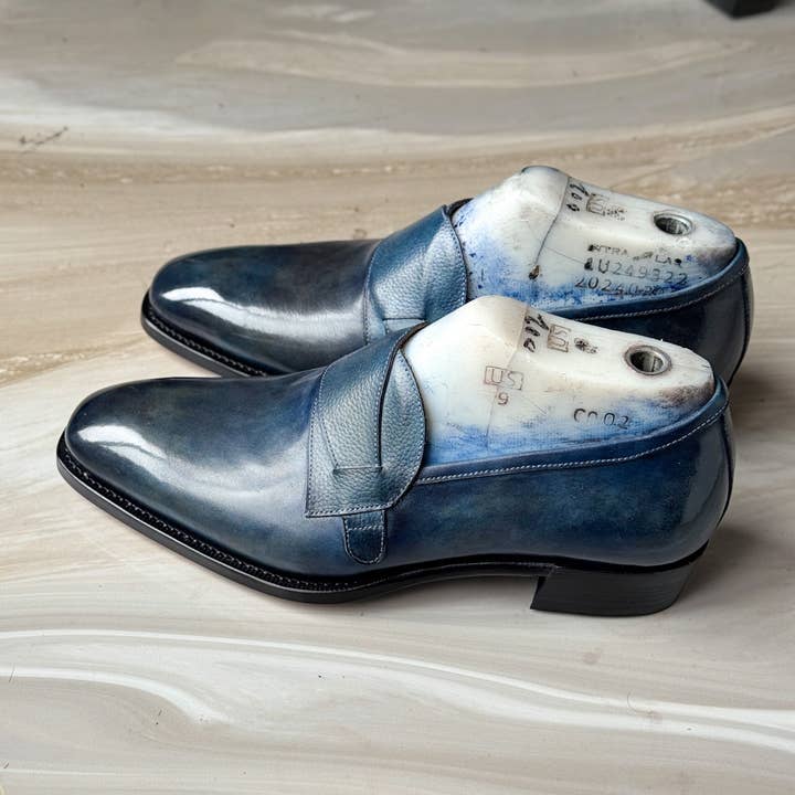 Blue Patina Loafers for wholesale by The Royale Leather