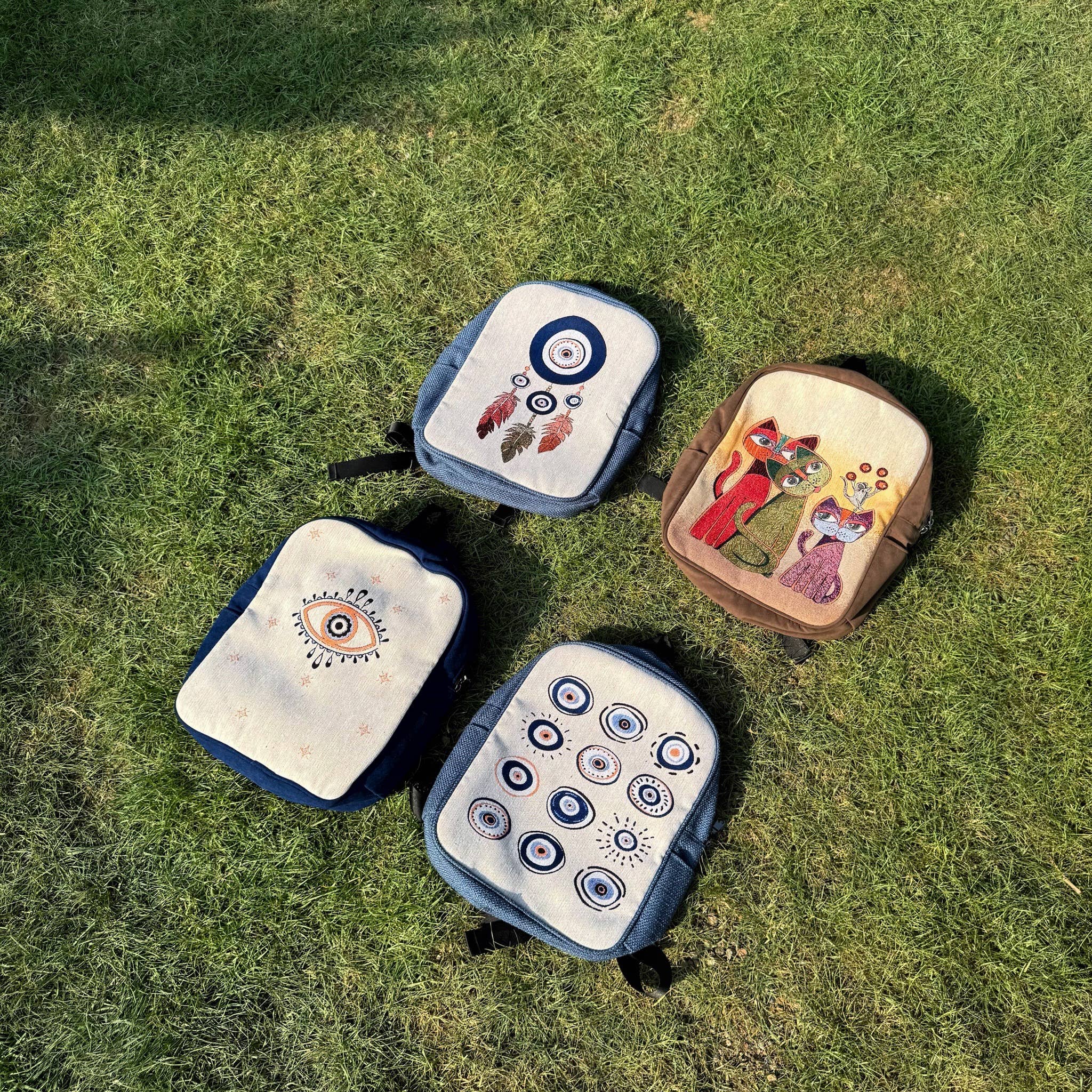 Evileyefavor – wholesale Backpack – Women's – Boho Evil Eye Canvas Backpack - Blue & White Daypack6