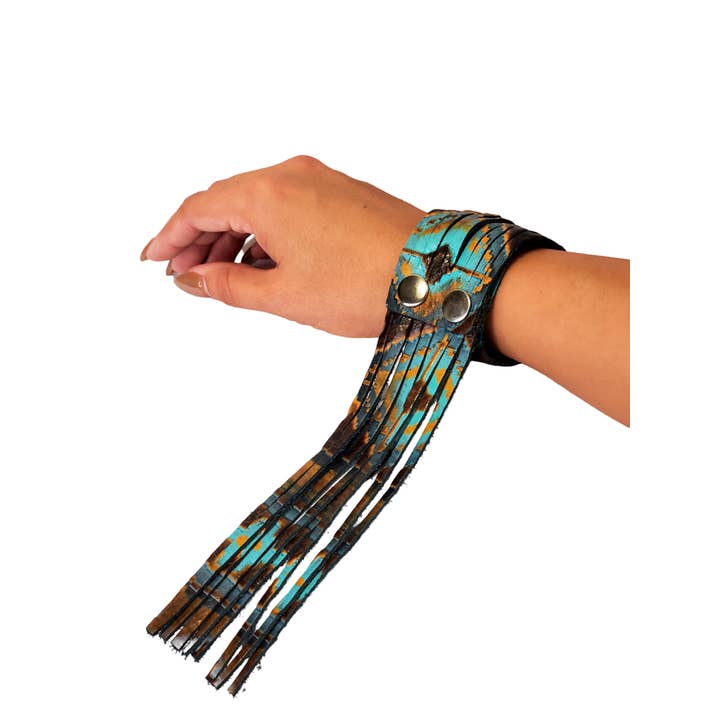 Charlie Leather - Wholesale Cuff Bracelet - Phoenix Wide Fringe with Fringe Leather Cuff