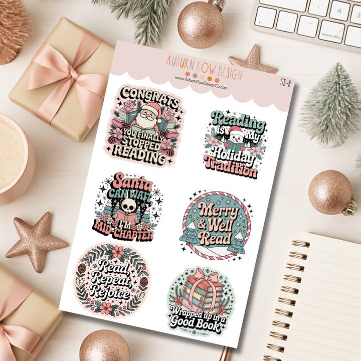 Auburn Row Design - Wholesale Sticker - Bookish Christmas Sticker Sheet1
