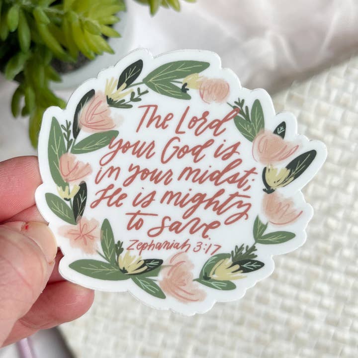 Zephaniah 3:17 Sticker - Christian Scripture Art for wholesale by Prairie Letter Shop