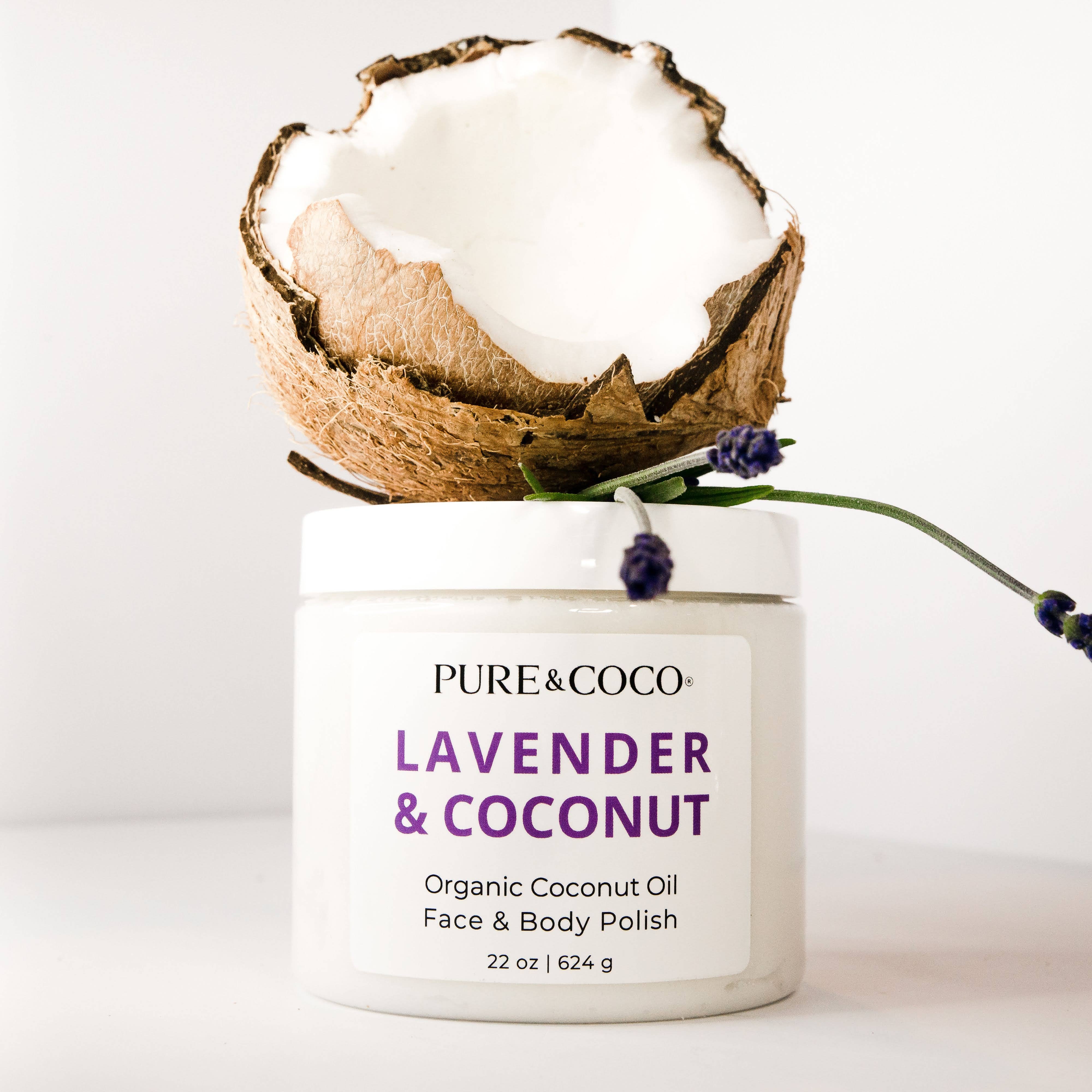 Pure & Coco | Organic Coconut Oil Skincare - Wholesale Facial Exfoliant/Scrub - LAVENDER & COCONUT Organic Coconut Oil Face and Body Polish2