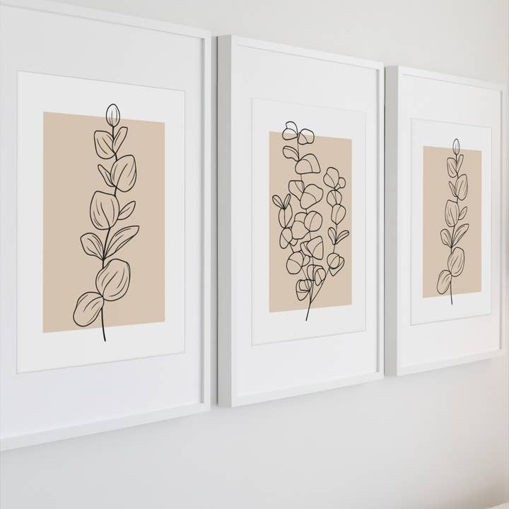 Neutral Botanical Eucalyptus Line Art Set Of 3 Or Single Home Wall Decor Prints - Neutral Wall Art - Prints - Line Art - Beige Decor for wholesale by WinsterCreations™