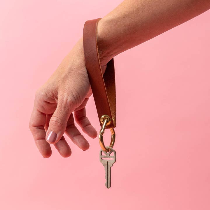 Chestnut Brown Veg Tan Leather Wristlet for wholesale by Avryn Co.