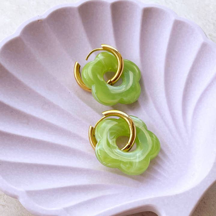 Lucent Studios Ltd - Wholesale Huggie Earrings - Resin Flower Huggie Hoop Earrings6