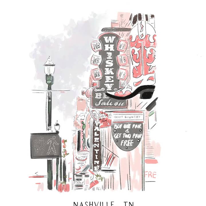 NASHVILLE - Lámina artística para venta al por mayor de Rebecca Illustrated