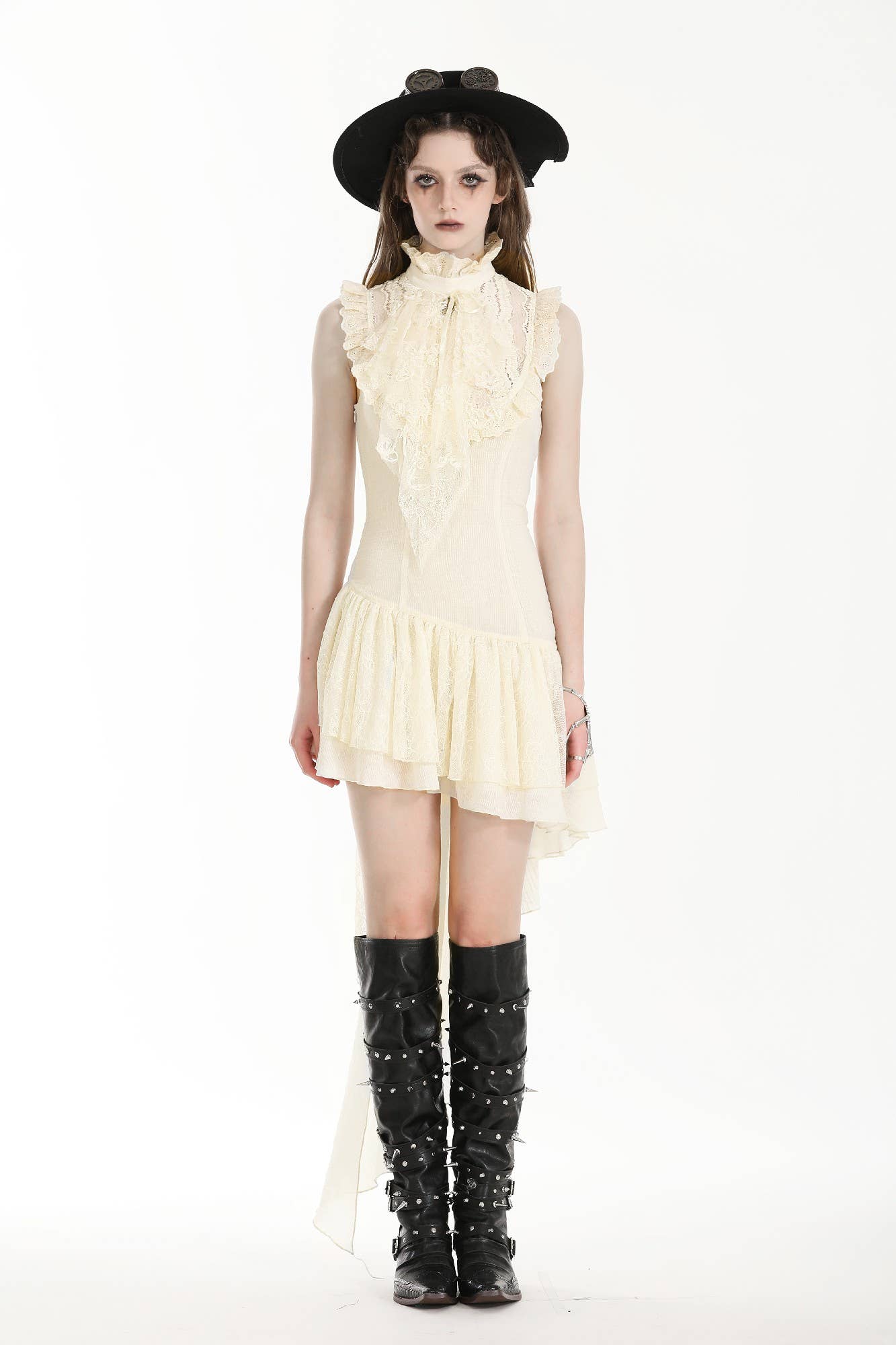 Western Fashion - Wholesale Jurk - Dames - Steampunk beige jurk met onregelmatige kant2