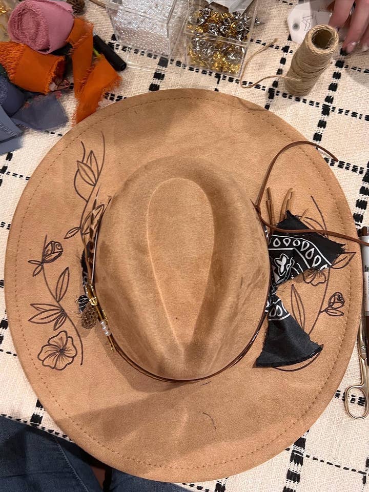 Wilflower & Vines brimmed suede hat w/ black bandana hat kit for wholesale by Krew Designs