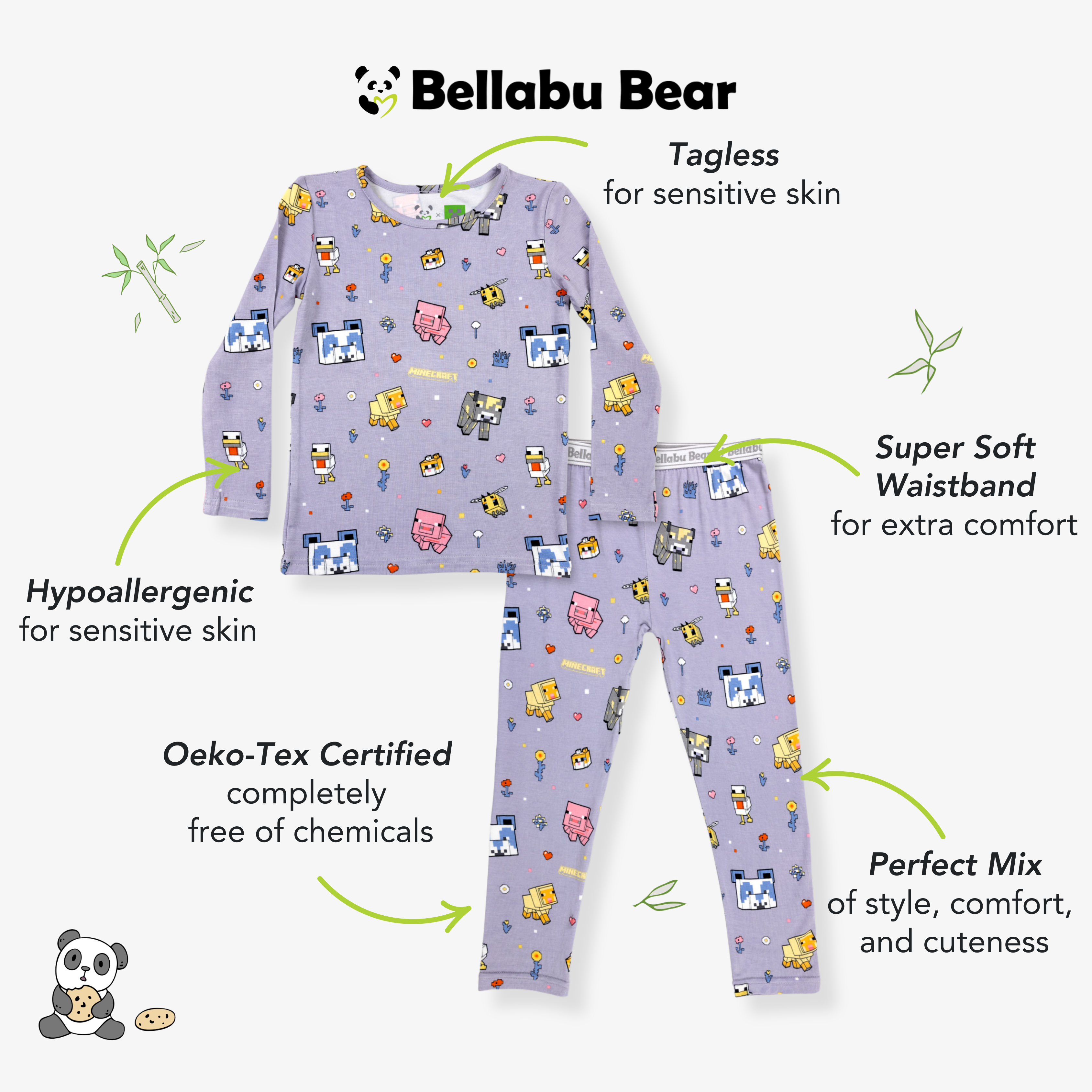 Bellabu Bear - Wholesale Sleepwear Set - Kids - Minecraft Pixel Pals Bamboo Kids Pajamas7