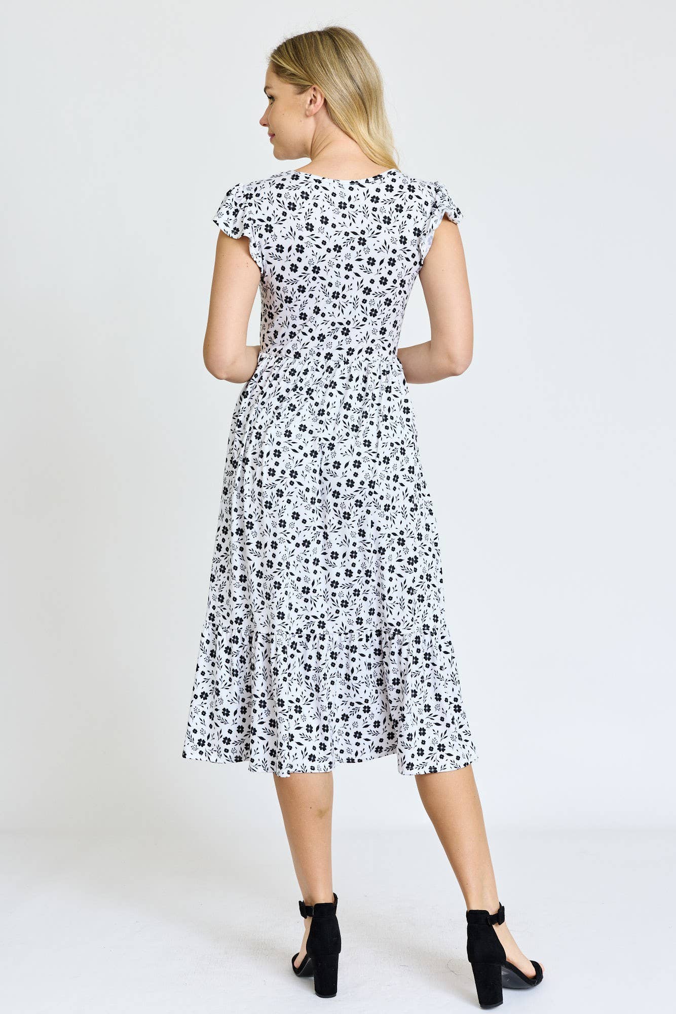 EG fashion - Wholesale Dress - Women's - Flutter Sleeve Ditsy Floral Chevron Sundress12