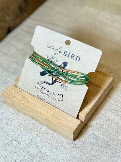 Frosted Green Gold Lined Beaded Boho Wrap Bracelet for wholesale by Lady Bird Market