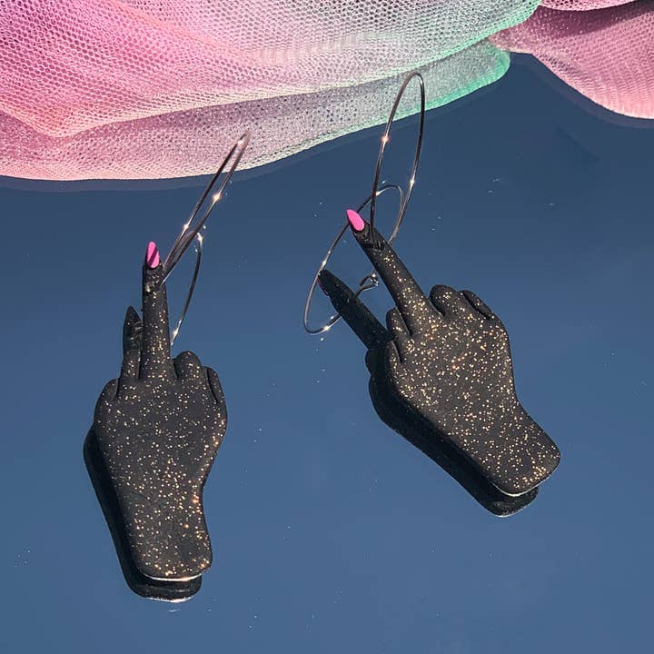 Middle Finger Hoops | Polymer Clay Earrings for wholesale by Coy Creative