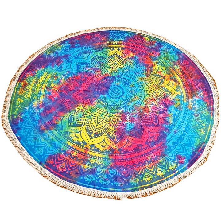 Tie Dye Ombre Round Star Mandala Crochet Tapestry Wall Art for wholesale by Wild Lotus