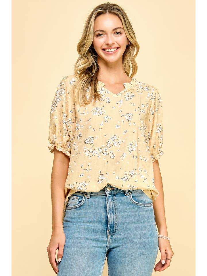 Butter Floral Top with Neck Tie Detail for wholesale on Faire