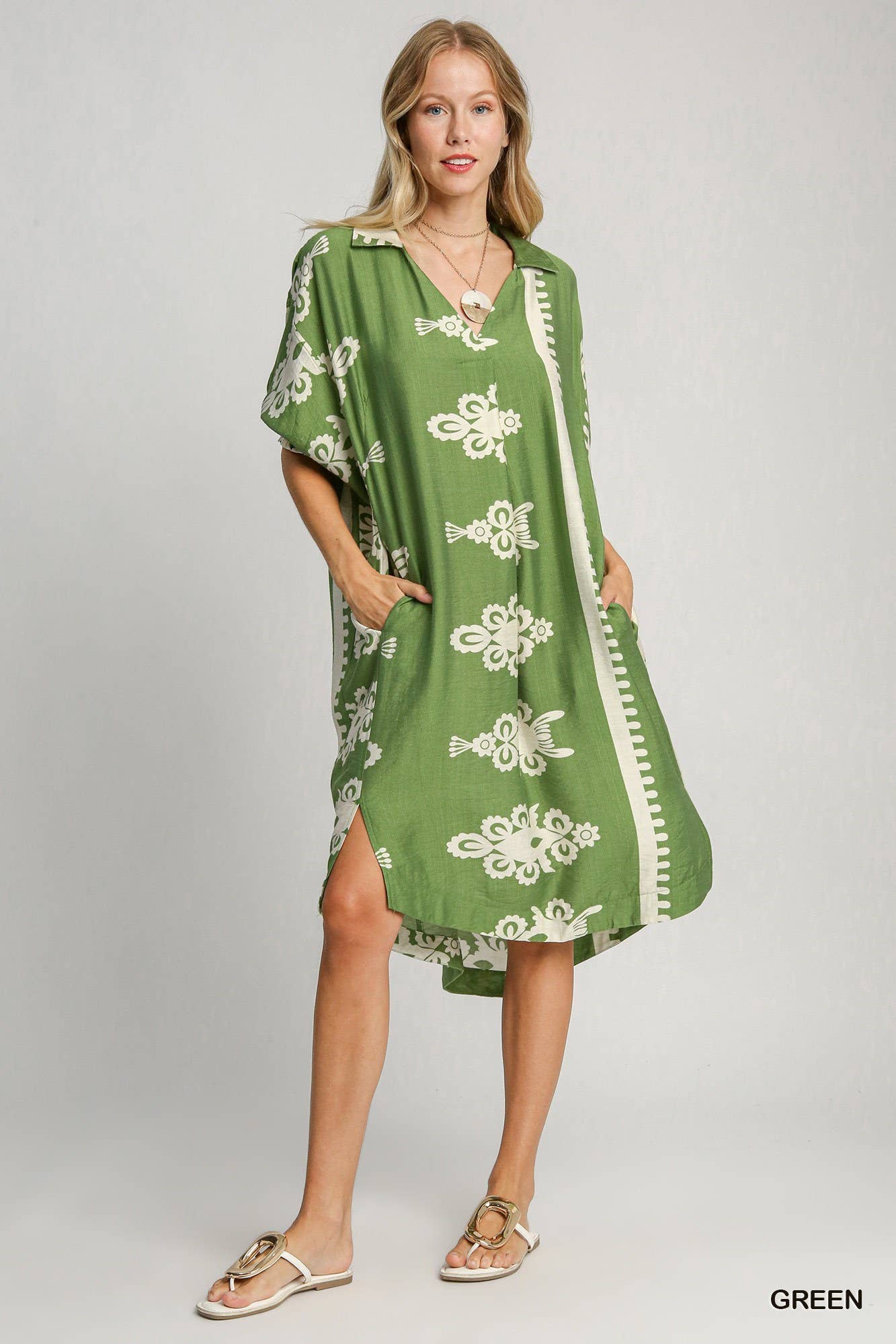 BNS - Vente Robe – femme - Robe mi-longue à col en V à imprimé abstrait avec poche9