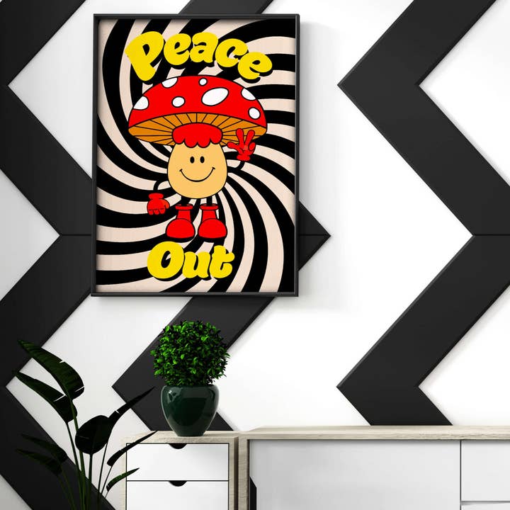 Peace Out Mr Shroom Print Typography Wall Decor for wholesale by Superlover