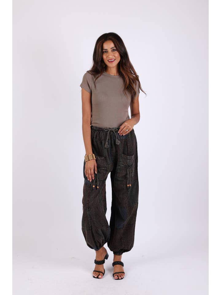 Sacred Threads - Wholesale Pants - Women's - Ash Gray Patchwork Harem Hippie Pants3
