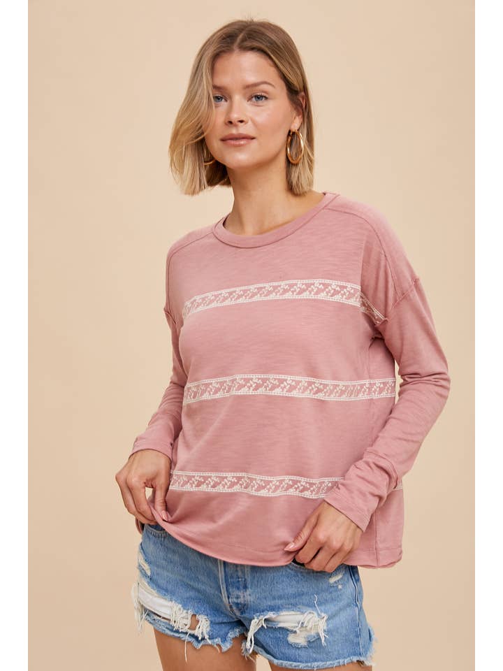 In Loom - Wholesale Blouse - Women's - FLORAL EMBROIDERY STRIPED TEE