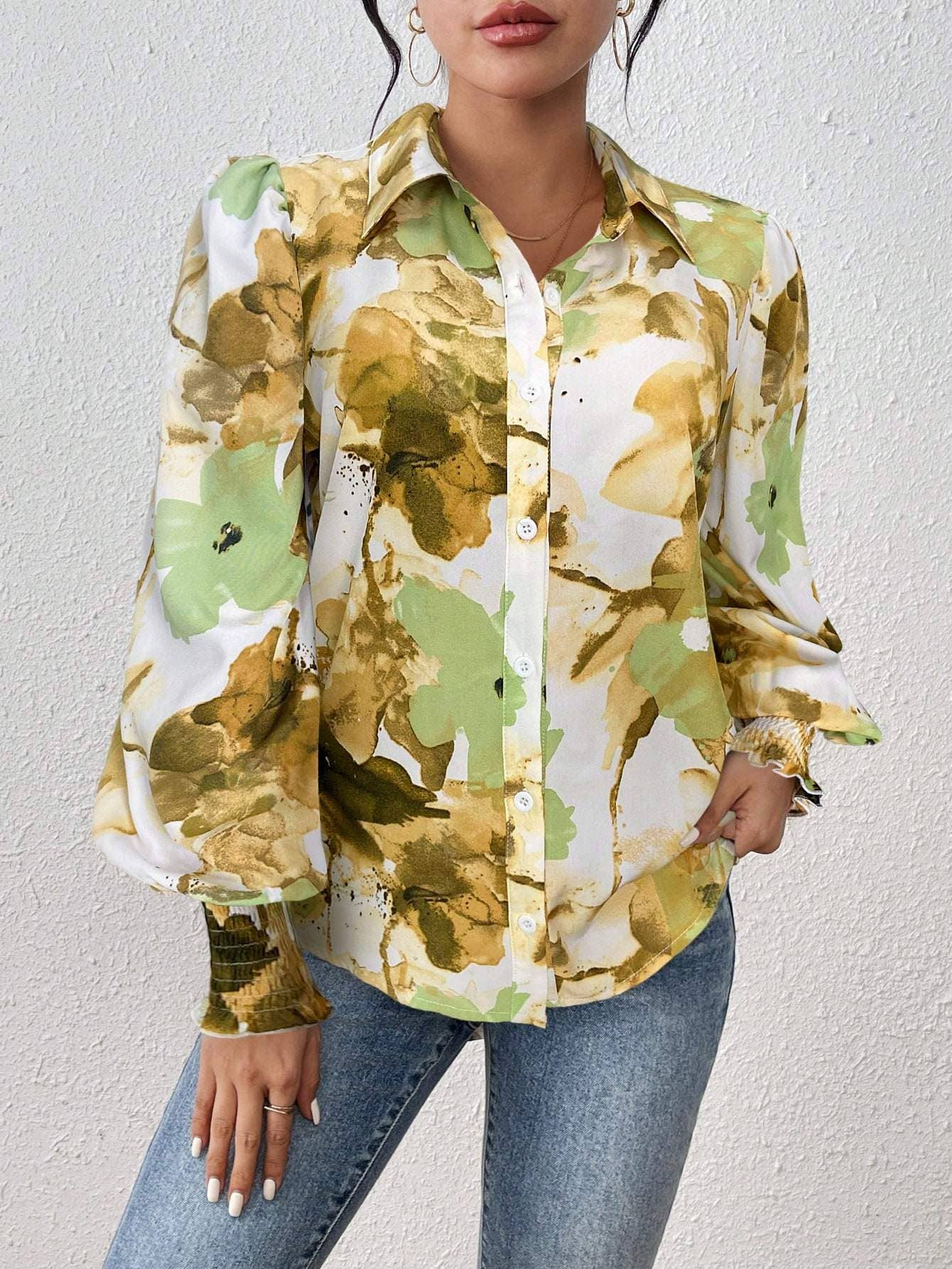 Fashion Combination - Wholesale Button Down Shirt - Women's - priv floral print lantern sleeve shirt35