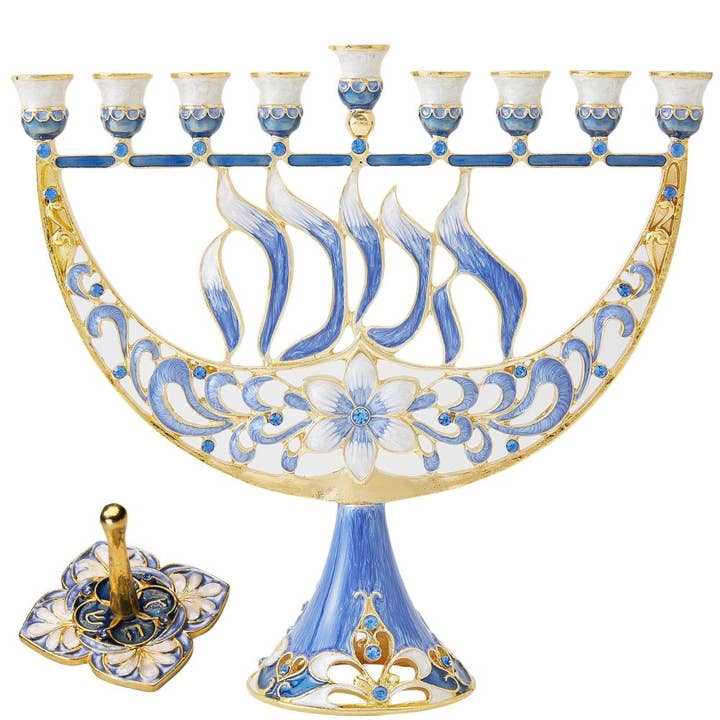 Menorá y Dreidel de Diseño Floral, Pintados a Mano, Regalo de Janucá para venta al por mayor de Matashi
