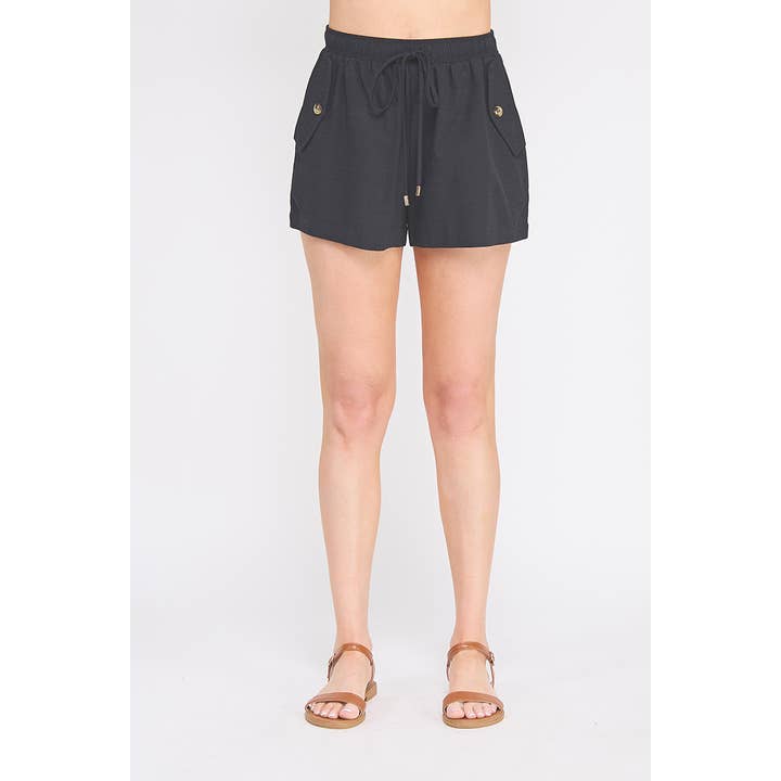 Woven Elastic Tie-Waist shorts With Pocket flap for wholesale by Allie Rose