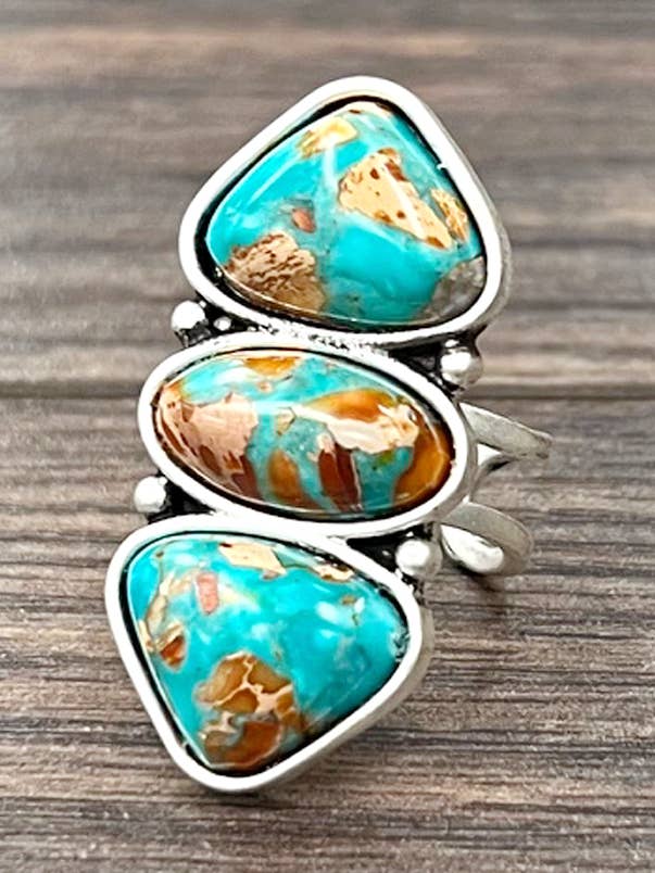 750542, Bague en laiton ajustable avec pierre précieuse Navajo pour la vente par ISAC Trading Inc