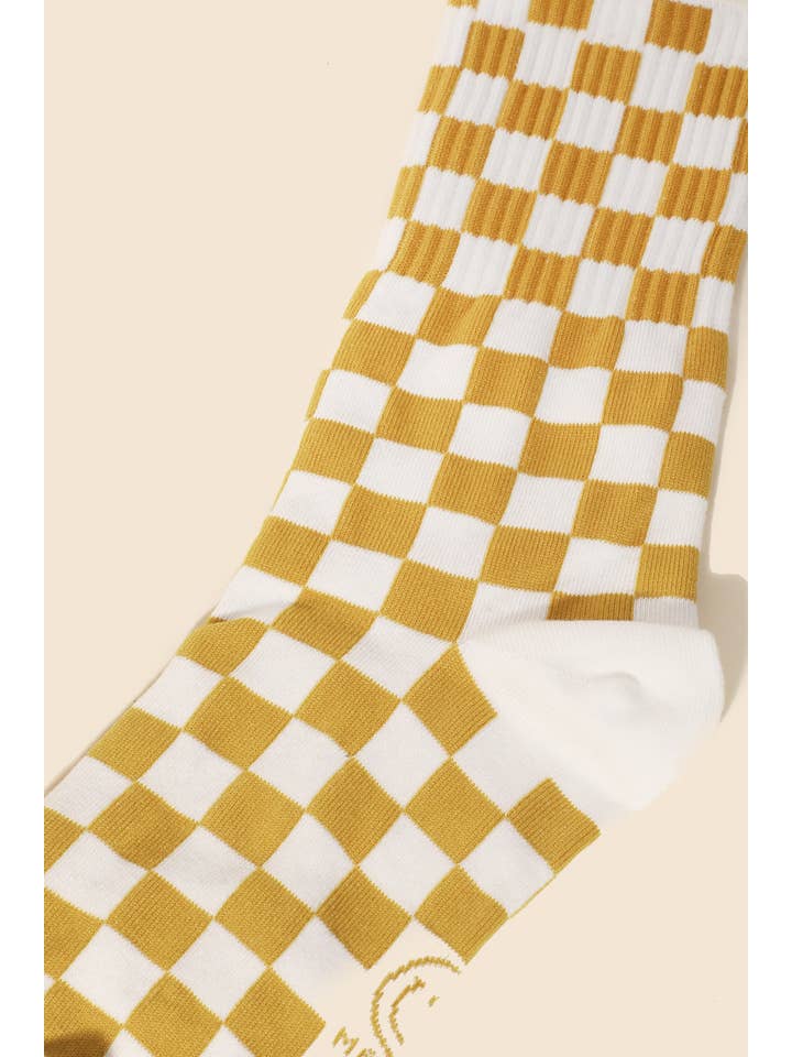 MULTI Yellow White Checkered Socks for wholesale on Faire