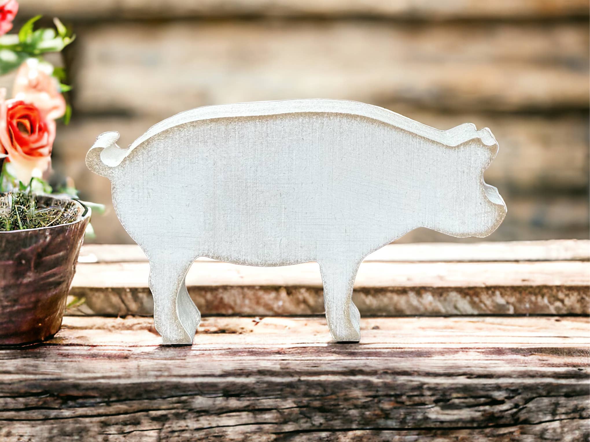 Inkwood Crafters - Wholesale Decorative Tabletop Object - Primitive/Rustic Wood Pig - Decorative Tabletop Object1