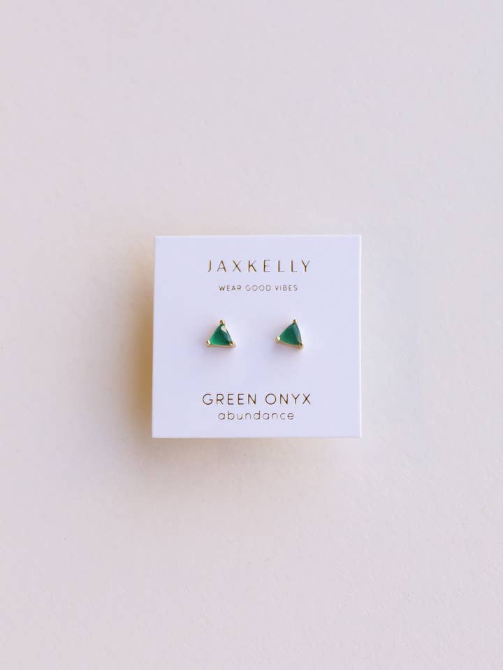 Mini Energy Gem - Green Onyx - Gold Earrings for wholesale by JaxKelly