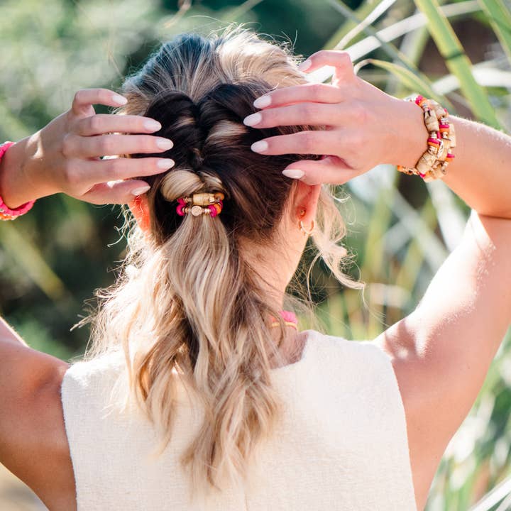 Bamboo Hair Tie Set - Hot Pink / Orange for wholesale by Smith and Co. Design