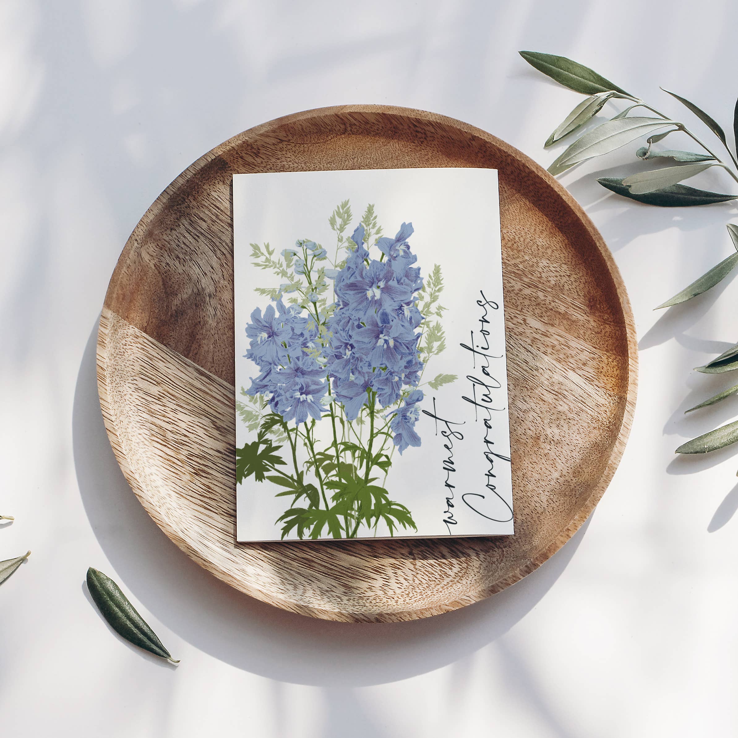 Wildblumen Atelier - Wholesale Congratulations Card - Warmest Congratulatio Strauss blue postcard, FSC3