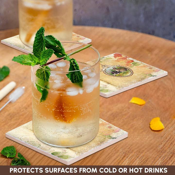 3dRose - Wholesale Coasters - 3dRose, Vintage Egg with Two Bunnies, Flower Background, Coaster2