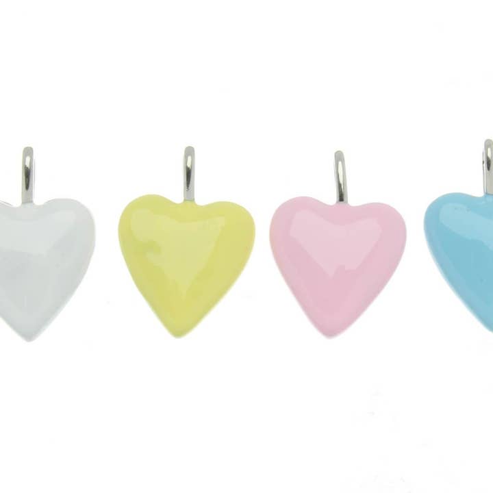 Jewel Pledge - Wholesale Individual Charm/Pendant - Silver/Gold Puff Heart Charm for Necklace, Shiny Enamel1
