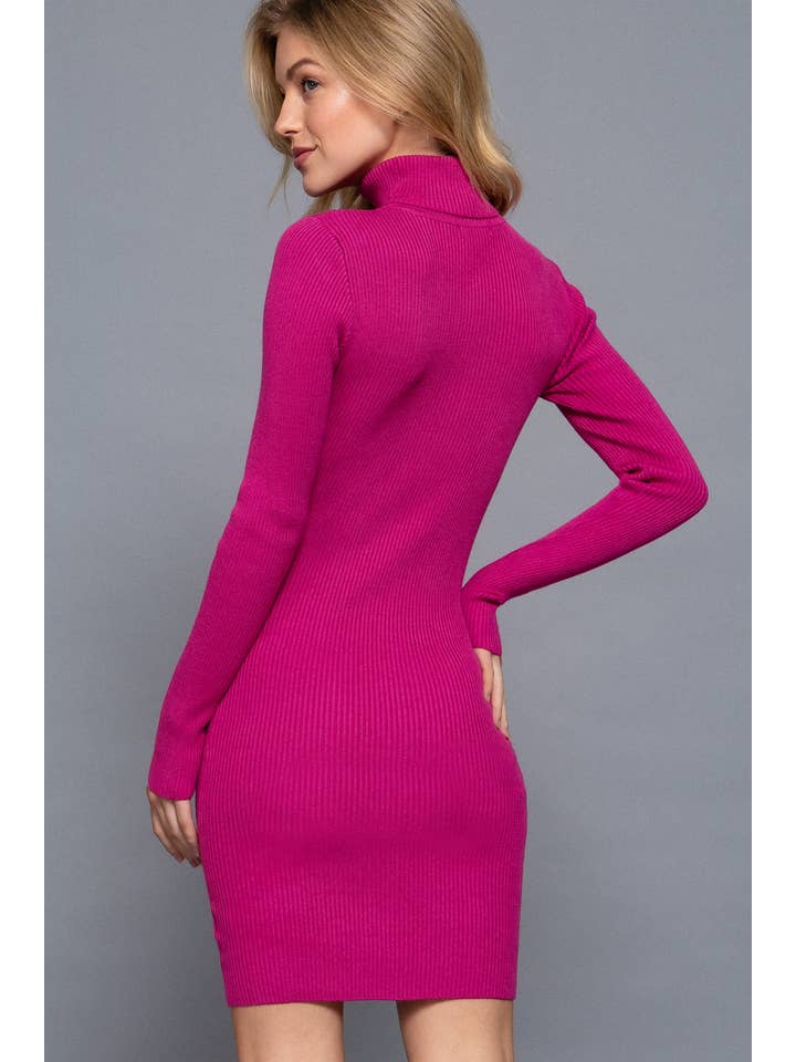 MGT magenta Long Sleeve Turtle Neck Sweater Mini Dress for wholesale on Faire