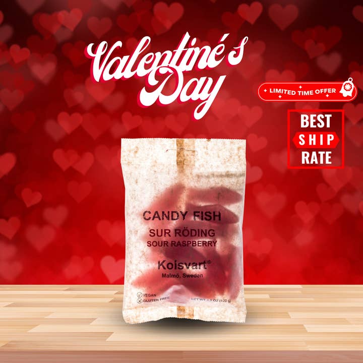 Kolsvart Sur Roding Bonbons Poisson Framboise Acidulée oz (125 g) pour la vente par Casacella Foods