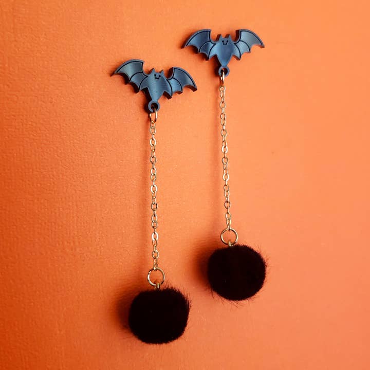 SHOPMALASTORE - Wholesale Dangle Earrings - Bat Poof Earrings - Black