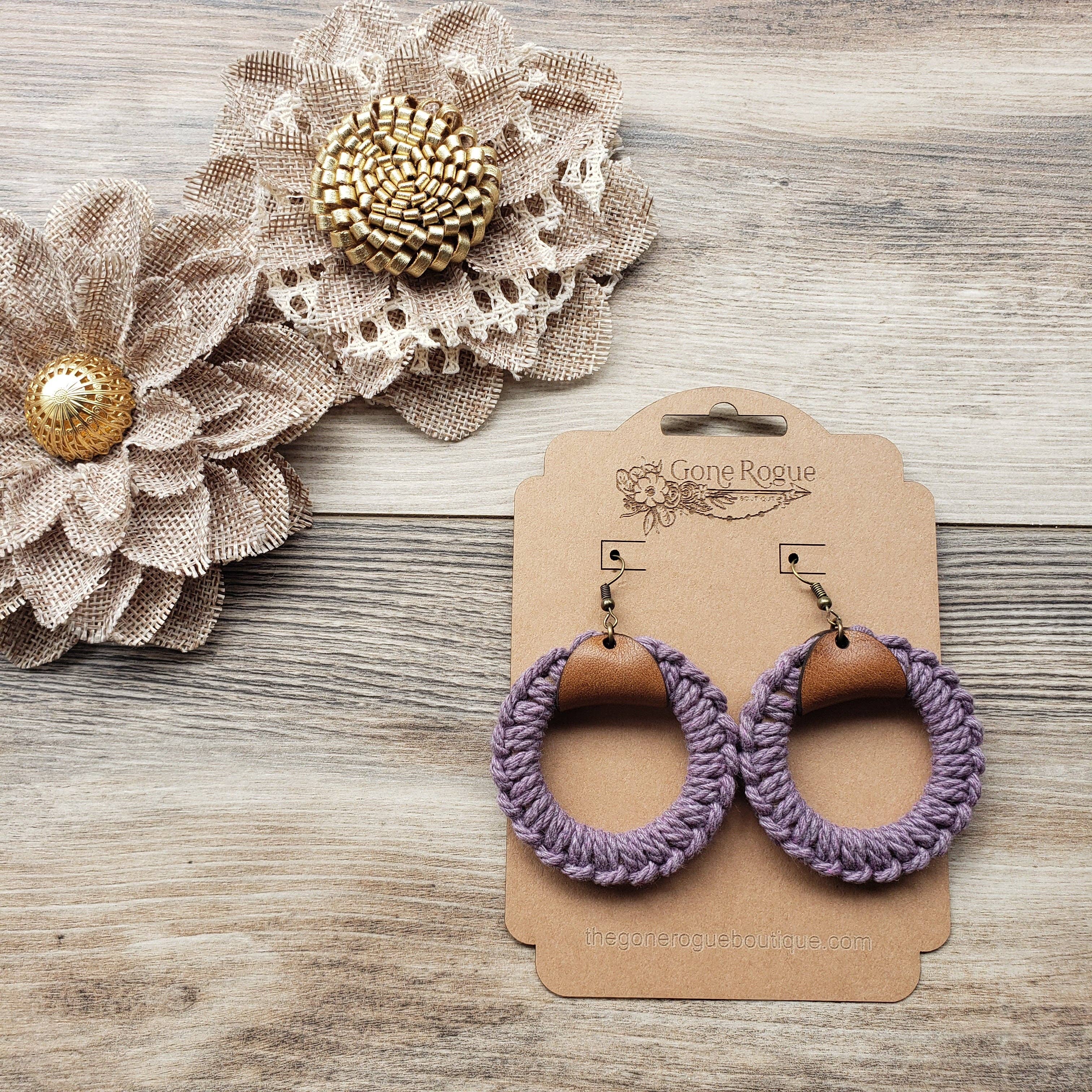 Gone Rogue Boutique - Wholesale Dangle Earrings - Spring Macrame hoop and leather earrings9